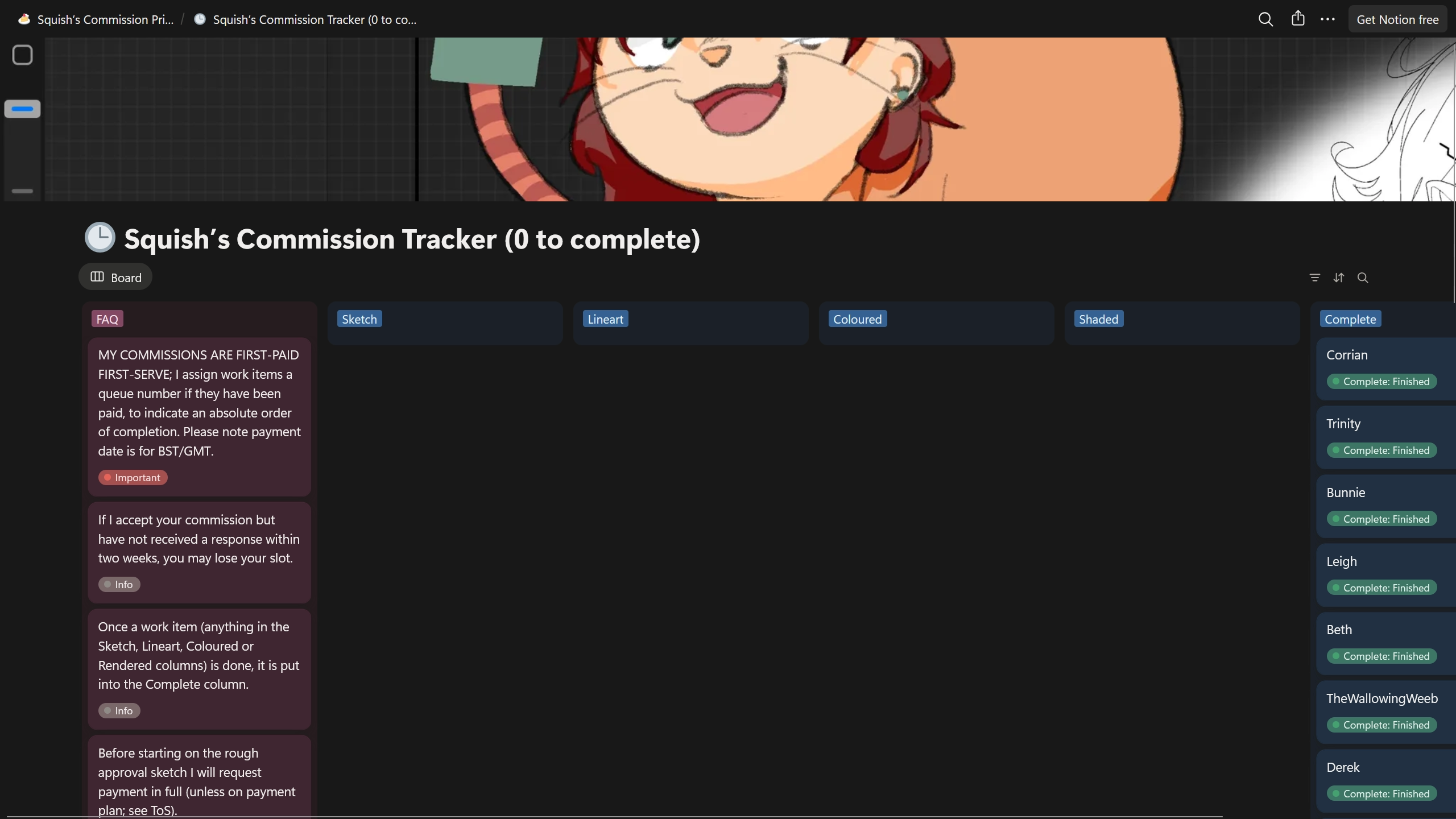 screenshot of my commission tracker